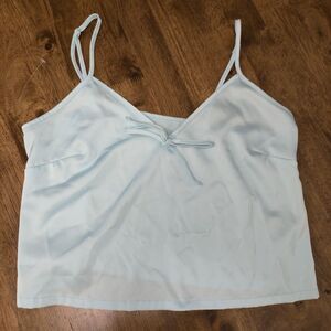 Colsie Blue Satin Cami Top Babydoll Crop Tank Tie Front Coquette Balletcore XS